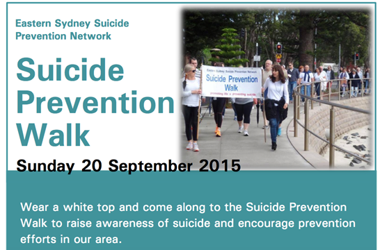 Eastern Sydney Annual Suicide Prevention Awareness Walk this Sunday